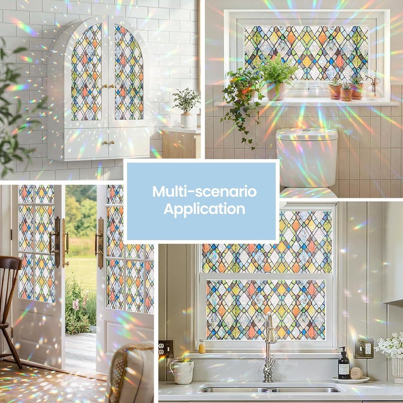ADD.HERES Window Privacy Film, Stained Glass Decorative Static Cling, Removable Laser Sun Blocking Vinyl Covering,Window Film for Home Kitchen Living Room, Rainbow Crystal Shards, 17.3 x 78.7in - Image 3