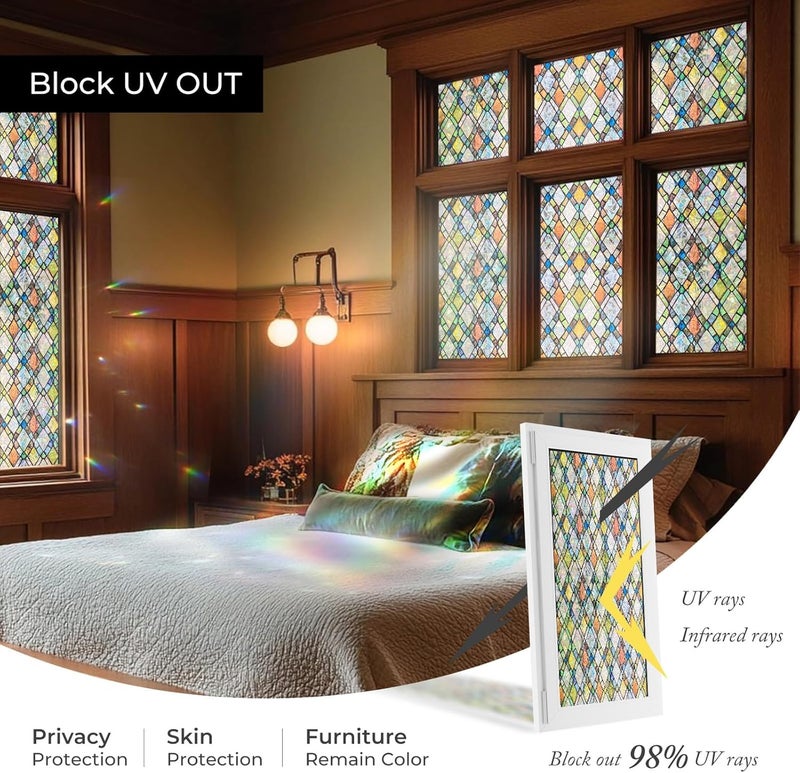 ADD.HERES Window Privacy Film, Stained Glass Decorative Static Cling, Removable Laser Sun Blocking Vinyl Covering,Window Film for Home Kitchen Living Room, Rainbow Crystal Shards, 17.3 x 78.7in - Image 4