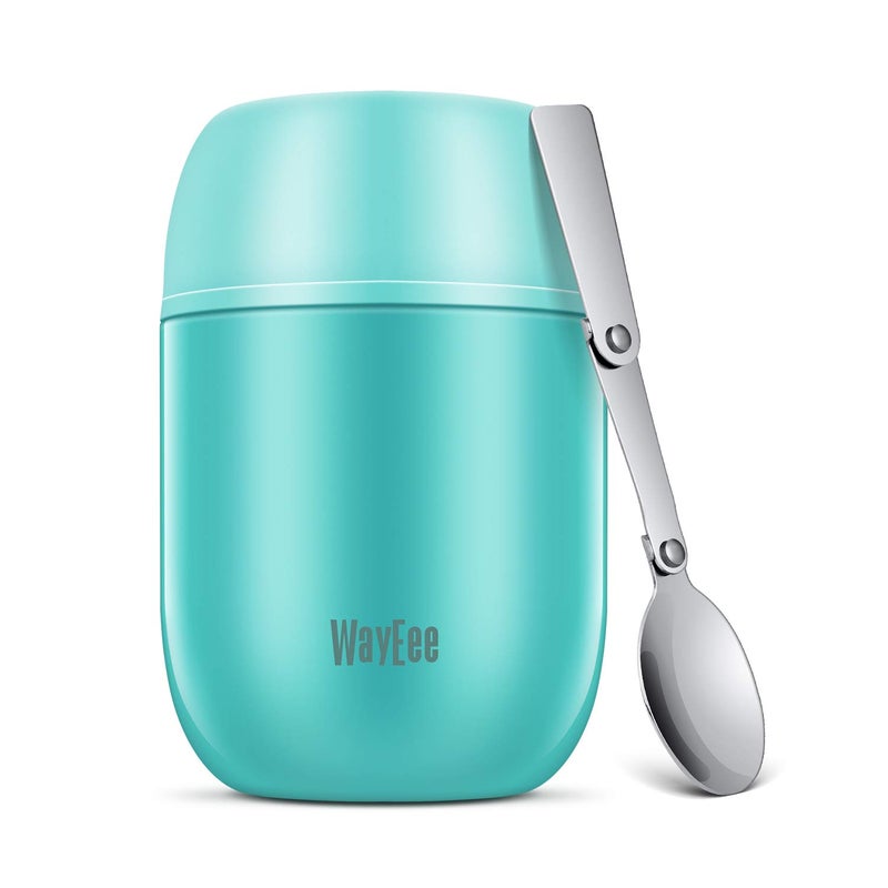 WayEee Food Flask Food Flask for Hot Food Stainless Steel Food Jar with Folding Spoon450ml Blue