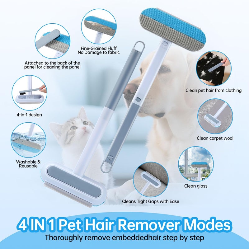 INABULETWO Multifunctional Pet Hair Remover Tool for Furniture, Reusable Washable Dog and Cat Hair Lint Removal Brush, 4 in 1 17.3Inch Extendable, Adjustable Lint Brush - Image 3