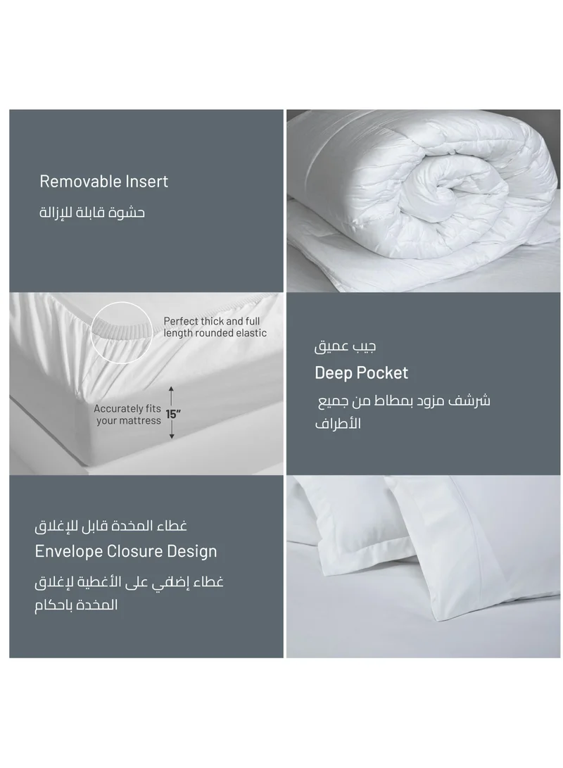 Donetella Comforter Set 7-Pieces Double Size Hotel Style All Season Cotton Rich Bedding Set With Removable Cover And Down Alternative Filling, White