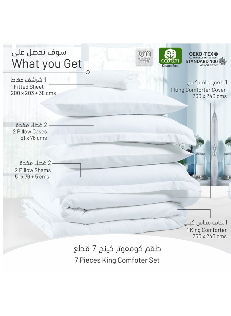 Donetella Comforter Set 7-Pieces Double Size Hotel Style All Season Cotton Rich Bedding Set With Removable Cover And Down Alternative Filling, White  - Image 3