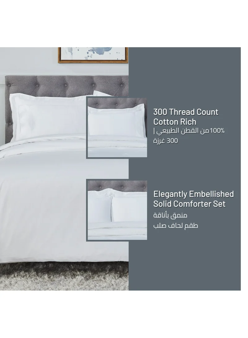 Donetella Comforter Set 7-Pieces Double Size Hotel Style All Season Cotton Rich Bedding Set With Removable Cover And Down Alternative Filling, White