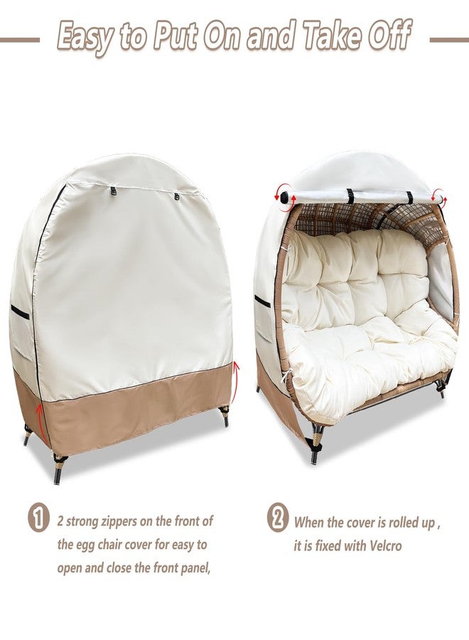 okcool Outdoor Egg Chair Cover,Double Egg Chair Cover for 2 Person Egg Loveseat Chair (Beige & Brown,Fits 35.4" D x 57.1" W x 56.3" H Egg Chair) - Image 4