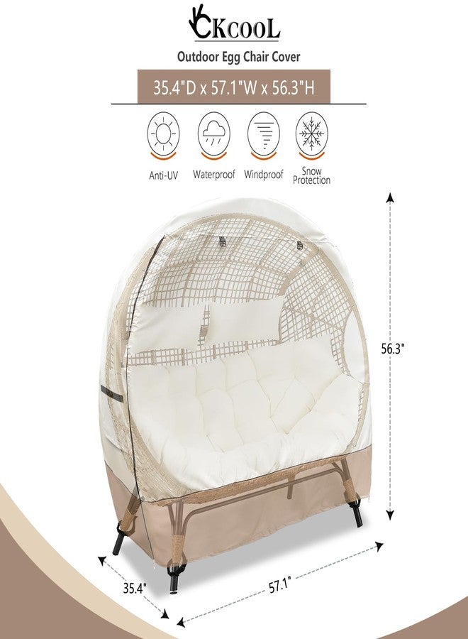 okcool Outdoor Egg Chair Cover,Double Egg Chair Cover for 2 Person Egg Loveseat Chair (Beige & Brown,Fits 35.4" D x 57.1" W x 56.3" H Egg Chair) - Image 3