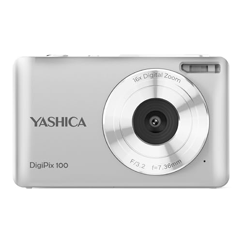 Yashica DigiPix 100 Digital Camera - FHD 1080P Point and Shoot with 16X Zoom, Supports Micro SD Cards - Silver