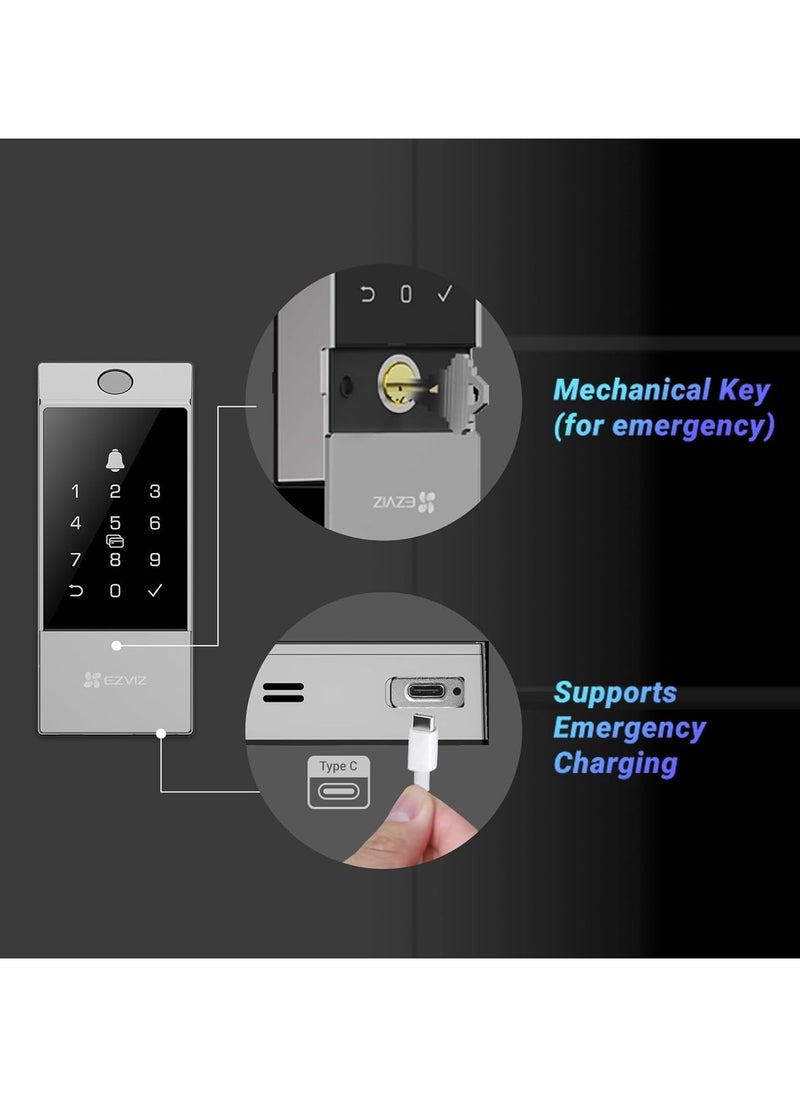 EZVIZ DL04 Pro Smart Lock – 5-in-1 Keyless Entry with Fingerprint Access, Bluetooth & Wi-Fi Enabled, Real-Time Notifications, Privacy Mode, and Durable Aluminum Design