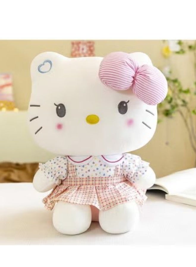 Hello Kitty Pastel Checkered Dress Plush Toy (Striped Bow & Ruffled Outfit Design)22cm