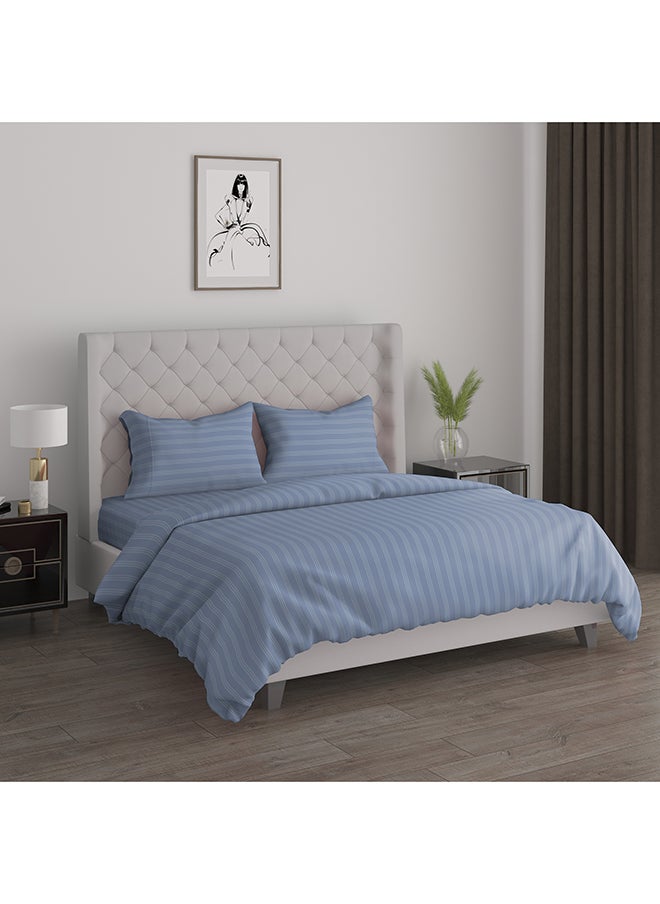امبرا طقم لحاف قطن كوين مخطط 3 قطع 160*240, أزرق  - Image 1