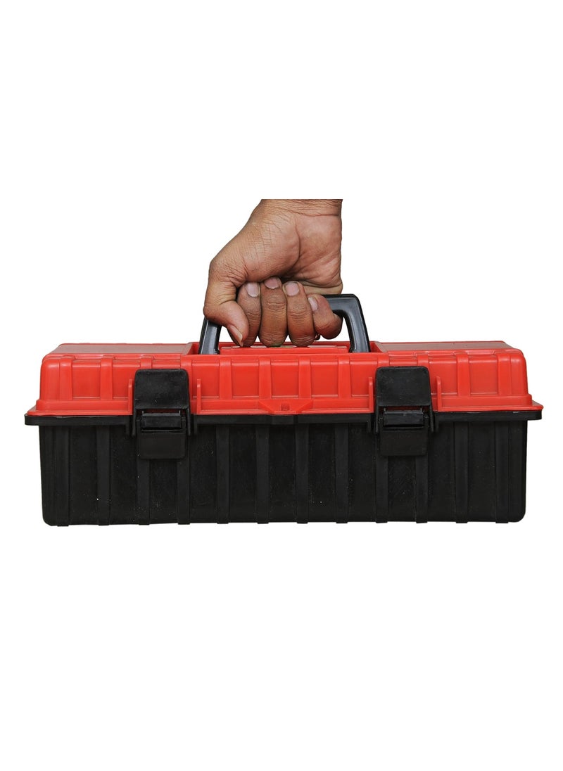 LEPOSE - LEPOSE Plastic Empty Rectangular Tool Box with Organizer For Home Use Standard Size Orange and Black - Image 1