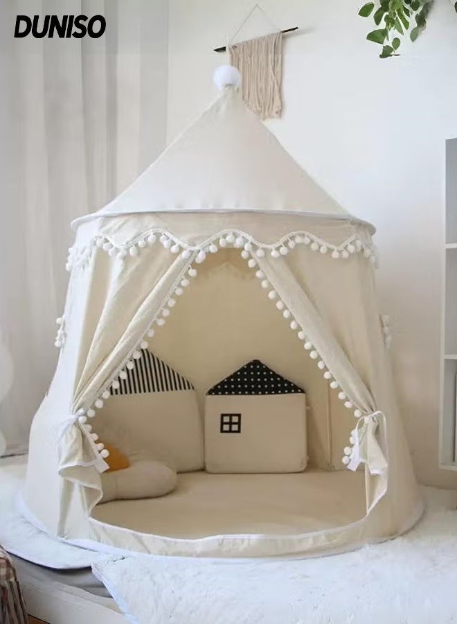 DUNISO Kids Play Tent Collapsed Portable Kids Playhouse Large Space Castle Tent with Windows and Door Curtain Pompoms Indoor Playhouse Tent Pop Up Toddler Tent Playroom Toys for 3-10 Years Old Boys Girls - Image 1