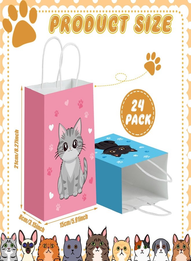 Zhanmai 24 Pcs Cat Goodie Bags Cat Party Favors Cute Kitty Gifts Candy Treat Paper Bags with Handles for Kids Birthday kitten Party Decoration Supplies for Pet Adoption - Image 2