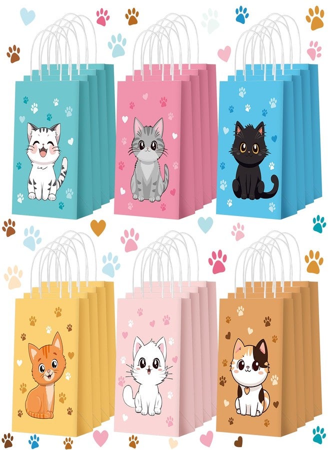 Zhanmai 24 Pcs Cat Goodie Bags Cat Party Favors Cute Kitty Gifts Candy Treat Paper Bags with Handles for Kids Birthday kitten Party Decoration Supplies for Pet Adoption - Image 1