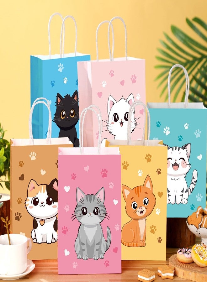 Zhanmai 24 Pcs Cat Goodie Bags Cat Party Favors Cute Kitty Gifts Candy Treat Paper Bags with Handles for Kids Birthday kitten Party Decoration Supplies for Pet Adoption - Image 3