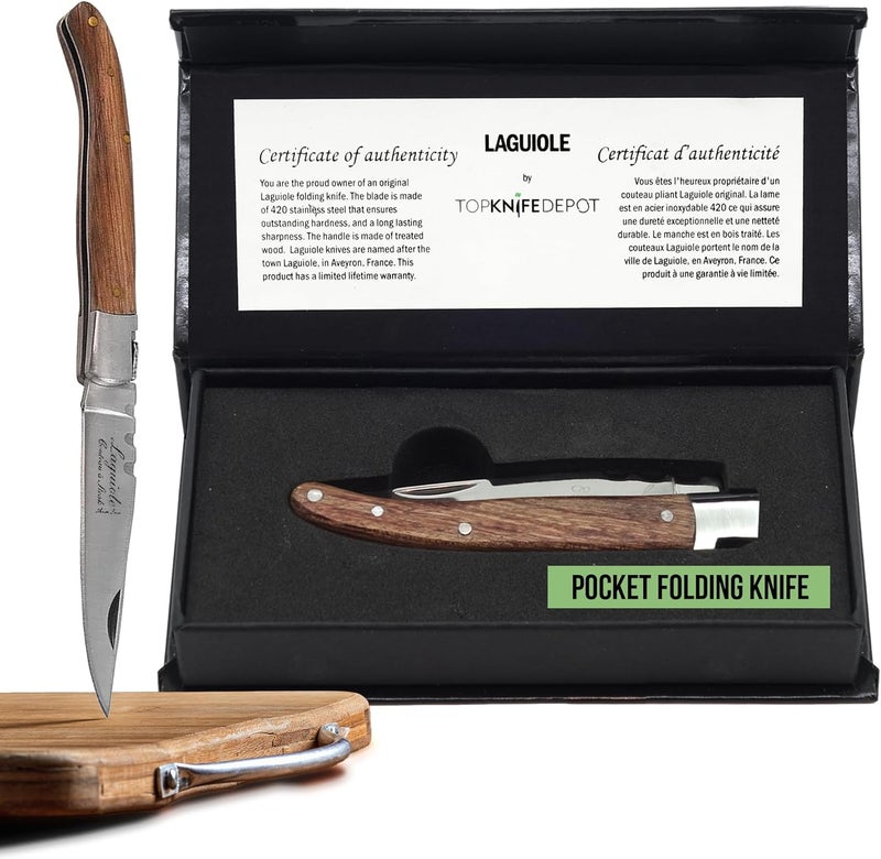 Artenostro TopKnife Laguiole 4-1/2" Multipurpose Folding Steak Knife – Elegant Rosewood Handle, Stainless Steel Blade – Compact, Ideal for Personal Dining & Outdoor Meals – Comes in a Well-Made Magnetic Gift Box - Image 1