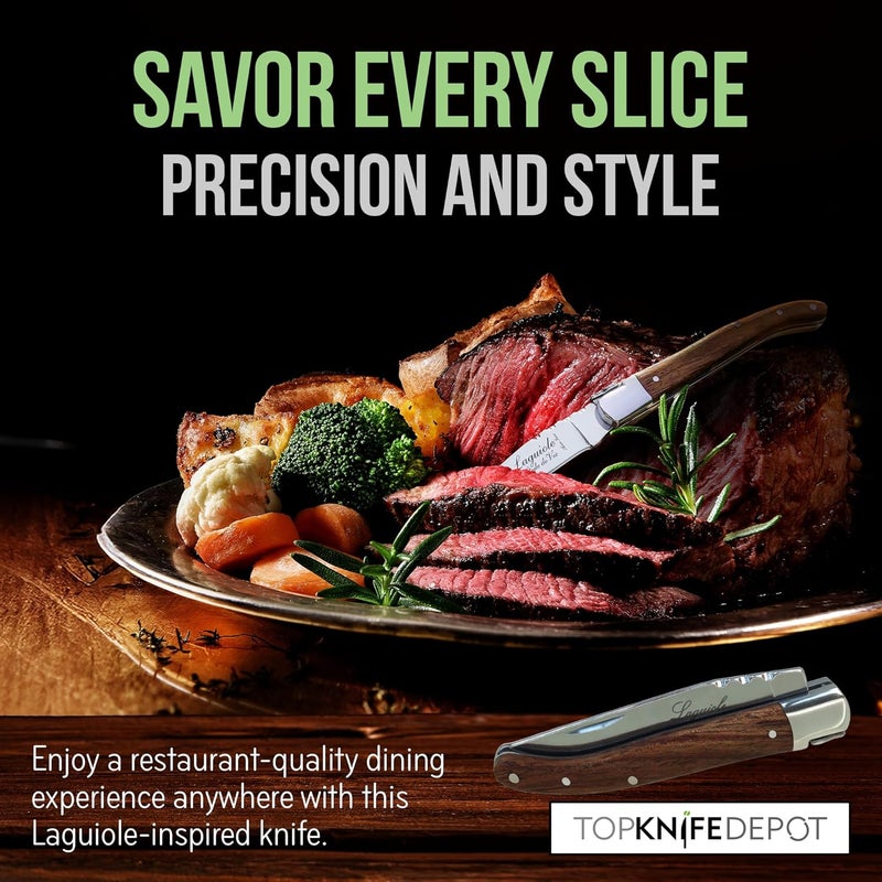 Artenostro TopKnife Laguiole 4-1/2" Multipurpose Folding Steak Knife – Elegant Rosewood Handle, Stainless Steel Blade – Compact, Ideal for Personal Dining & Outdoor Meals – Comes in a Well-Made Magnetic Gift Box - Image 3