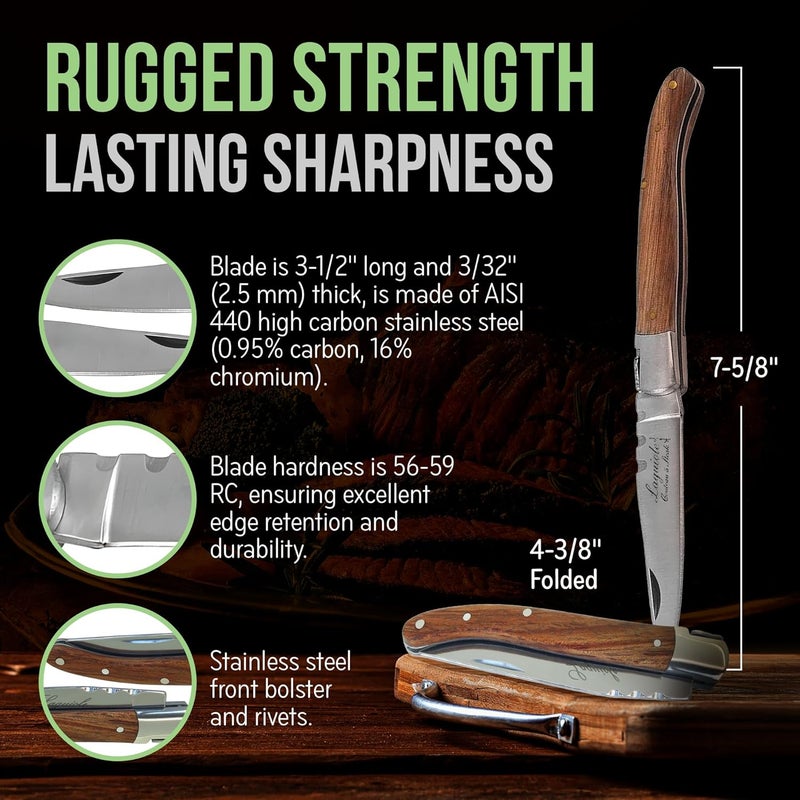 Artenostro TopKnife Laguiole 4-1/2" Multipurpose Folding Steak Knife – Elegant Rosewood Handle, Stainless Steel Blade – Compact, Ideal for Personal Dining & Outdoor Meals – Comes in a Well-Made Magnetic Gift Box - Image 5