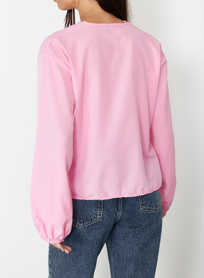 trendyol Light Pink Front Tie Woven Shirt - Image 5