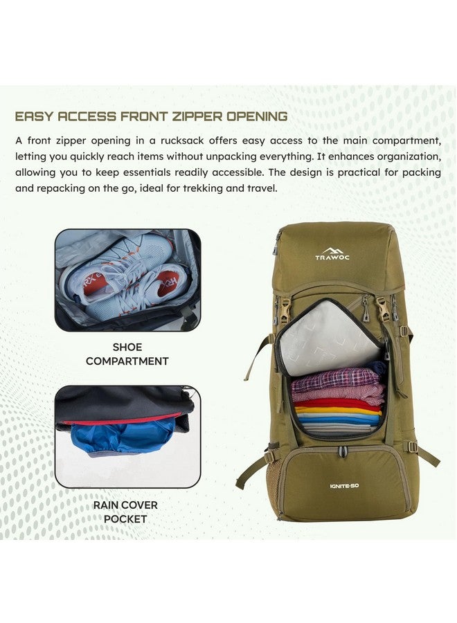 تراوك حقيبة سفر TRAWOC IGNITE بسعة 50 لترًا مفتوحة من الأمام والأعلى للمشي لمسافات طويلة والتخييم، حقيبة ظهر للرجال والنساء مع غطاء واق من المطر وحجرة للأحذية SHK020 Flaxen Yellow - Image 5