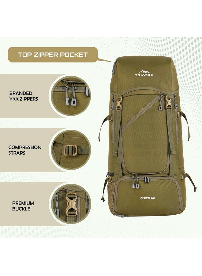 تراوك حقيبة سفر TRAWOC IGNITE بسعة 50 لترًا مفتوحة من الأمام والأعلى للمشي لمسافات طويلة والتخييم، حقيبة ظهر للرجال والنساء مع غطاء واق من المطر وحجرة للأحذية SHK020 Flaxen Yellow - Image 2
