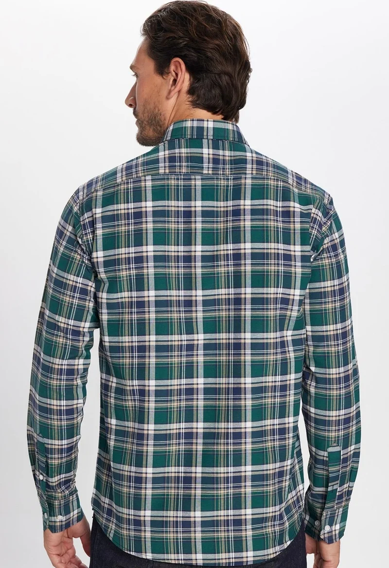 تودورس Men's Regular Fit Classic Cut Button-down Collar Cotton Easy Iron Plaid Shirt