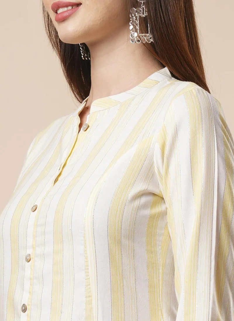 globus Globus Women Striped Regular Gotta Patti Pure Cotton Kurta With Trousers