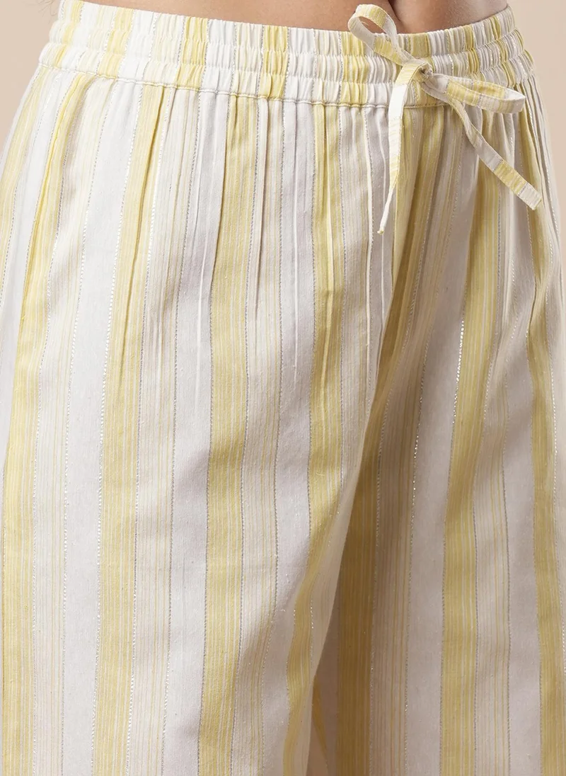 globus Globus Women Striped Regular Gotta Patti Pure Cotton Kurta With Trousers