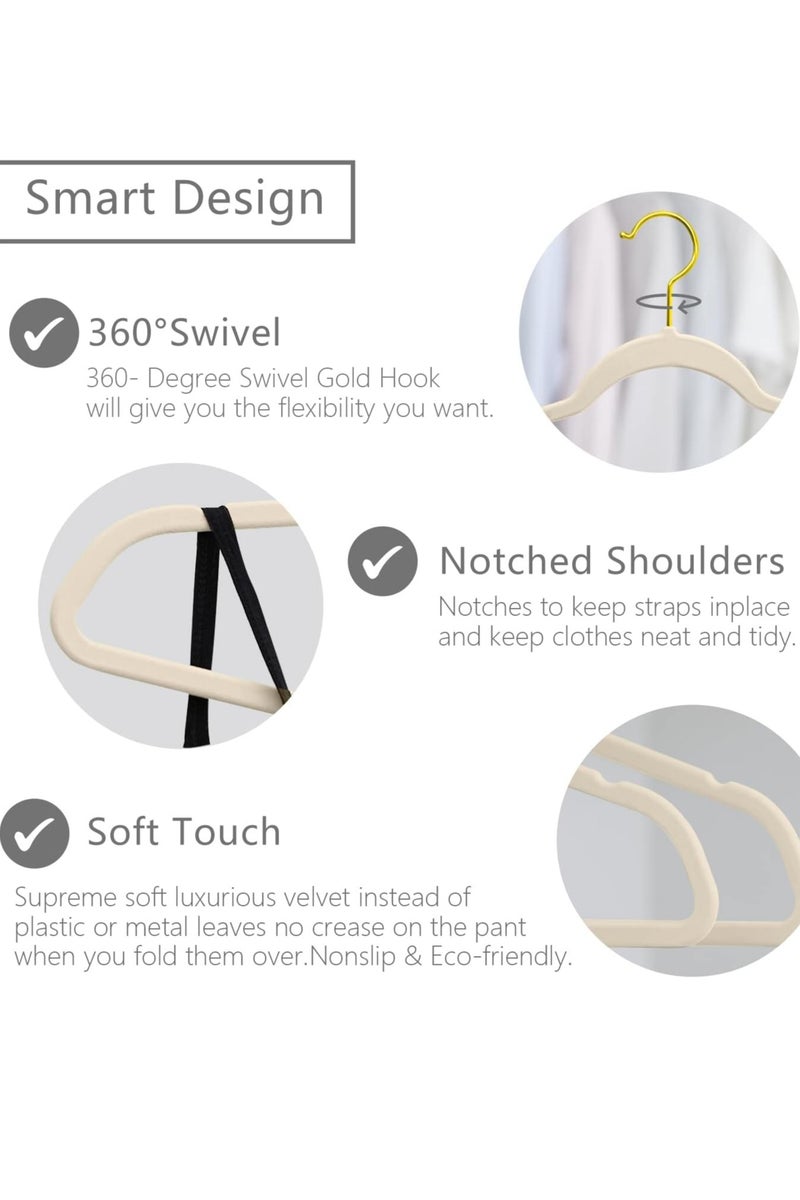 50 Pcs Premium Velvet Hangers Heavy duty Non Slip Slimline Velvet Coat Hangers Ivory Gold Hooks, Space Saving for Clothes - Image 2