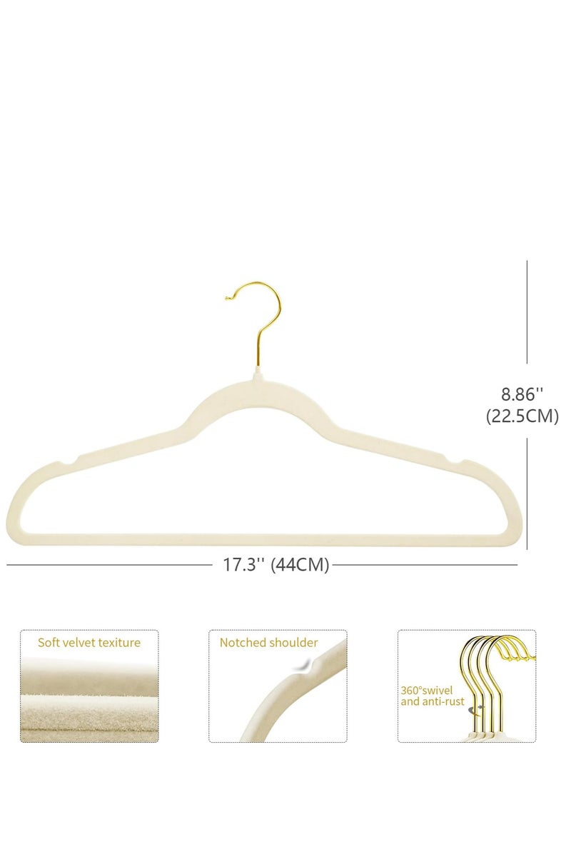 50 Pcs Premium Velvet Hangers Heavy duty Non Slip Slimline Velvet Coat Hangers Ivory Gold Hooks, Space Saving for Clothes - Image 5