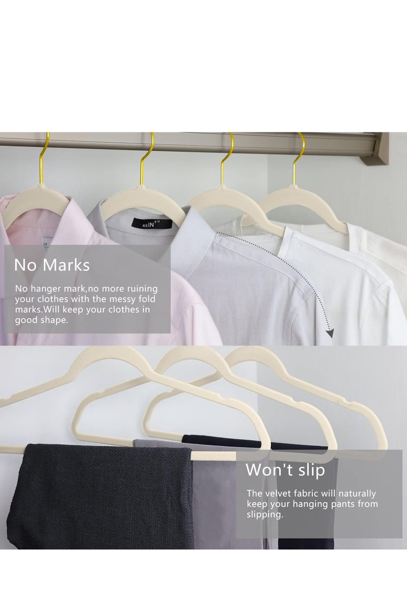 50 Pcs Premium Velvet Hangers Heavy duty Non Slip Slimline Velvet Coat Hangers Ivory Gold Hooks, Space Saving for Clothes - Image 3