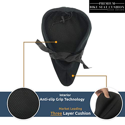 Temple Tape Elite Gel Bike Seat Cushion - Extra Soft Bicycle Saddle Cover for Spin, Exercise Stationary Bikes and Outdoor Biking - Premium Accessories for Comfort While Cycling - Image 2