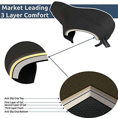 Temple Tape Elite Gel Bike Seat Cushion - Extra Soft Bicycle Saddle Cover for Spin, Exercise Stationary Bikes and Outdoor Biking - Premium Accessories for Comfort While Cycling - Image 3