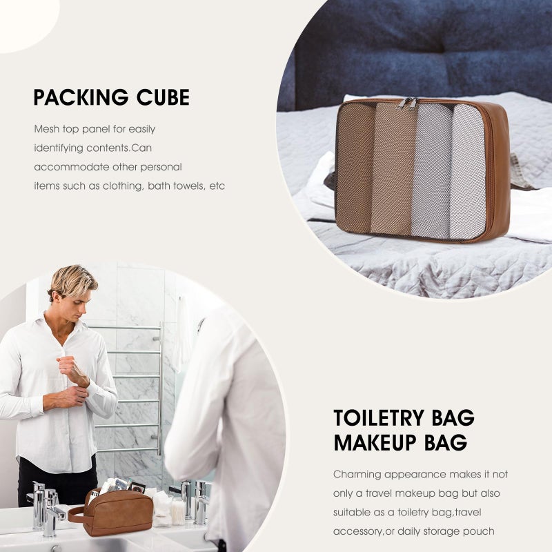 Wogarl 3PCS Faux Leather Weekender Bag for Women Men Large Overnight Bags Travel Duffel with Shoe Compartment Toiletry Packing Cube Carry On Tote Fit 21" Laptop(Light Brown) - Image 2