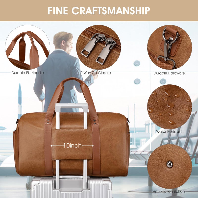 Wogarl 3PCS Faux Leather Weekender Bag for Women Men Large Overnight Bags Travel Duffel with Shoe Compartment Toiletry Packing Cube Carry On Tote Fit 21" Laptop(Light Brown) - Image 5