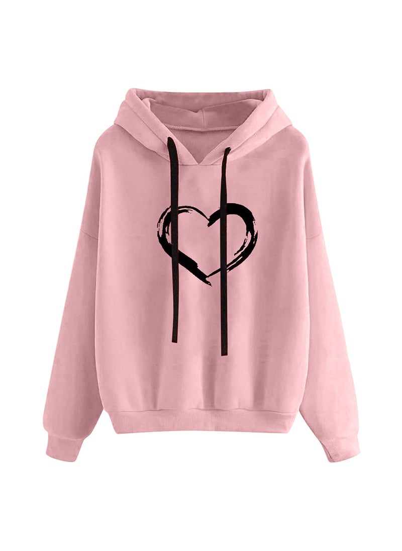 Generic - Fashionable Loose Womens Hoodie 2022 Slimming Printed Long Sleeve round Neck Sweatshirt Autumn Winter Elegant Trendy Streetwear A love (powder) - Image 1