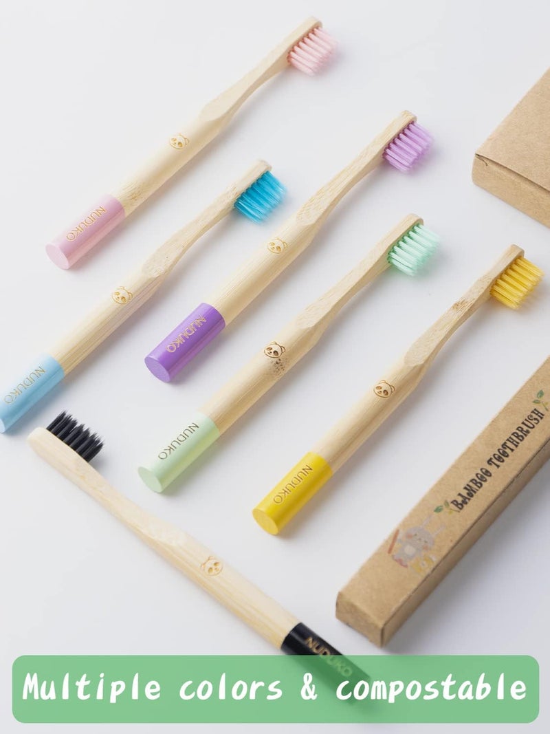 NUDUKO Bamboo Kids Toothbrushes (6 Pack) - Soft Bristle Organic Compostable BPA Free Toothbrush for Kids Toddler Baby Tooth Brush, Eco Friendly Natural Biodegradable Wooden Toothbrush - Round Handle - Image 4
