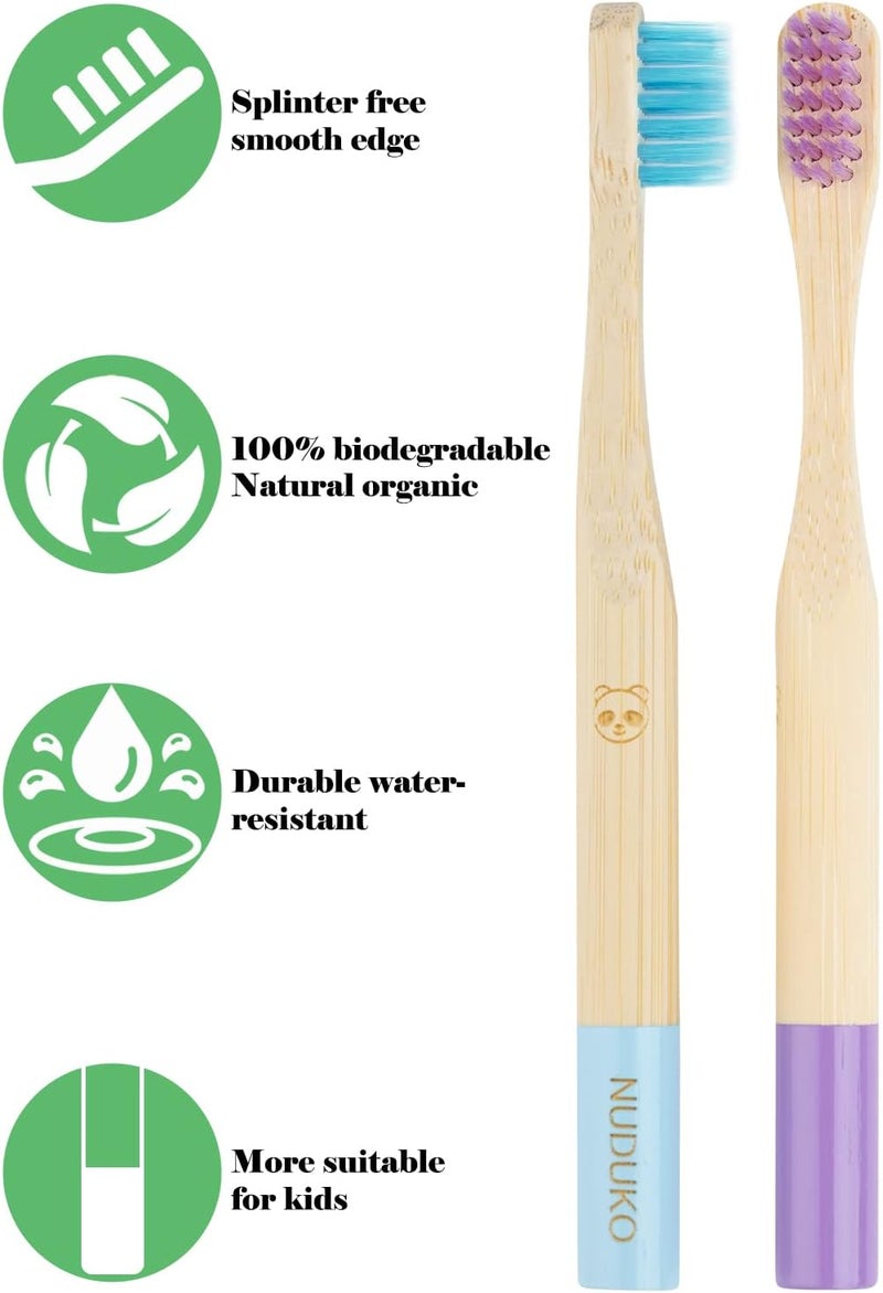 NUDUKO Bamboo Kids Toothbrushes (6 Pack) - Soft Bristle Organic Compostable BPA Free Toothbrush for Kids Toddler Baby Tooth Brush, Eco Friendly Natural Biodegradable Wooden Toothbrush - Round Handle - Image 2