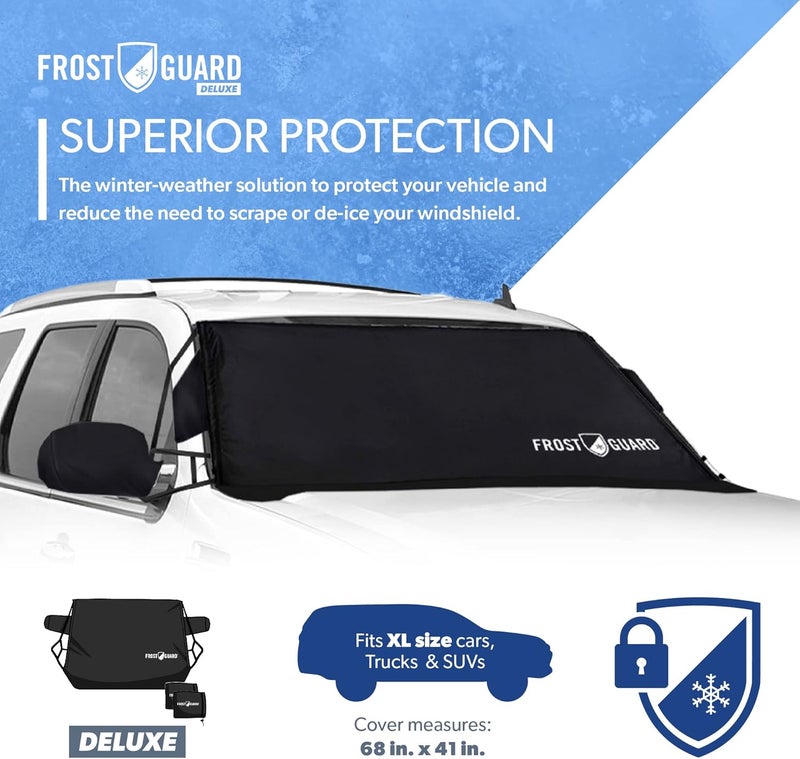 FrostGuard Deluxe Full-Coverage Car Windshield Cover for Ice and Snow - XL Size with Wiper Blade and Side Mirror Coverage - Image 2