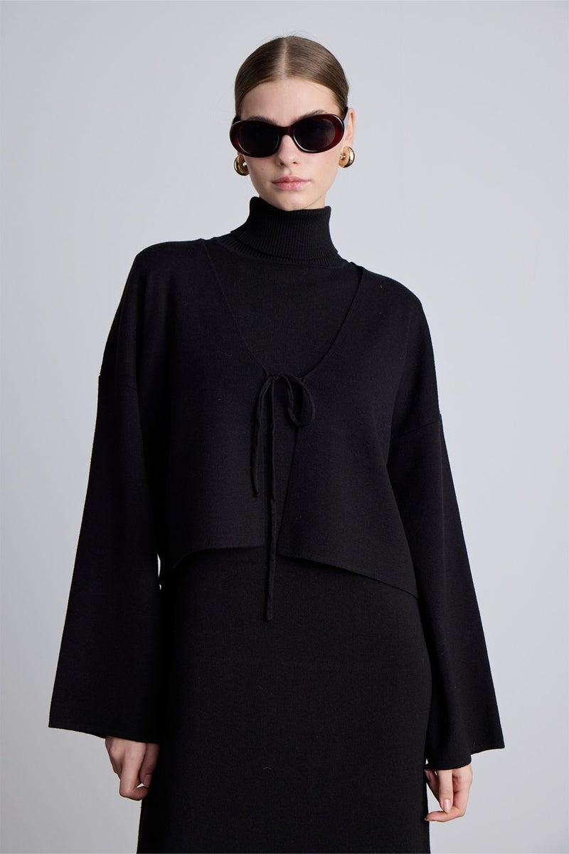 Manuka Lace-Up Knit Cardigan Black  - Image 1