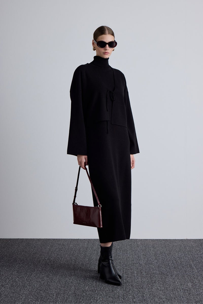 Manuka Lace-Up Knit Cardigan Black  - Image 3