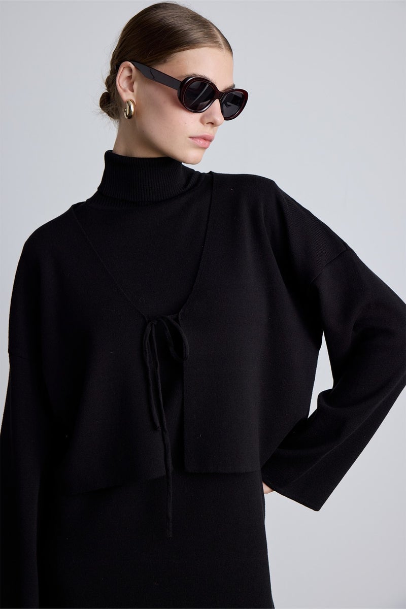 Manuka Lace-Up Knit Cardigan Black  - Image 4