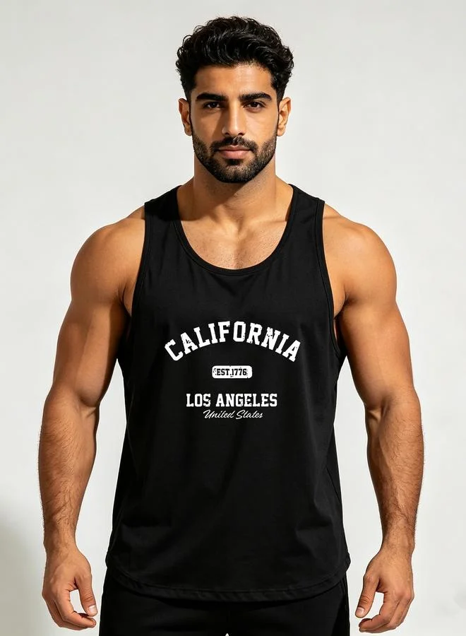 Take Two Men Black Slogan Print Tank Top