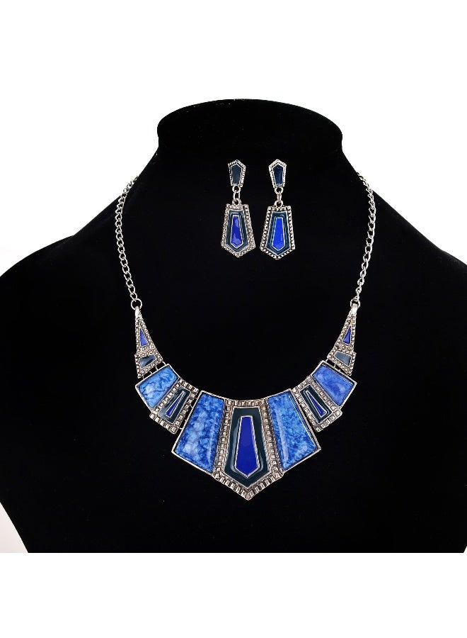 NIBEMINENT Stone-like Resin Pendant Necklace with Oil Droplet Earrings Set - Decorative Accessories