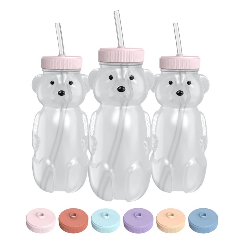 The 730 Project Honey Bear Straw Cup for Babies 8oz Honey Bear Cup with Lid 3Pack Therapy Learning Honeybear Straw Baby Bottle Set Cherry Blossom PINK