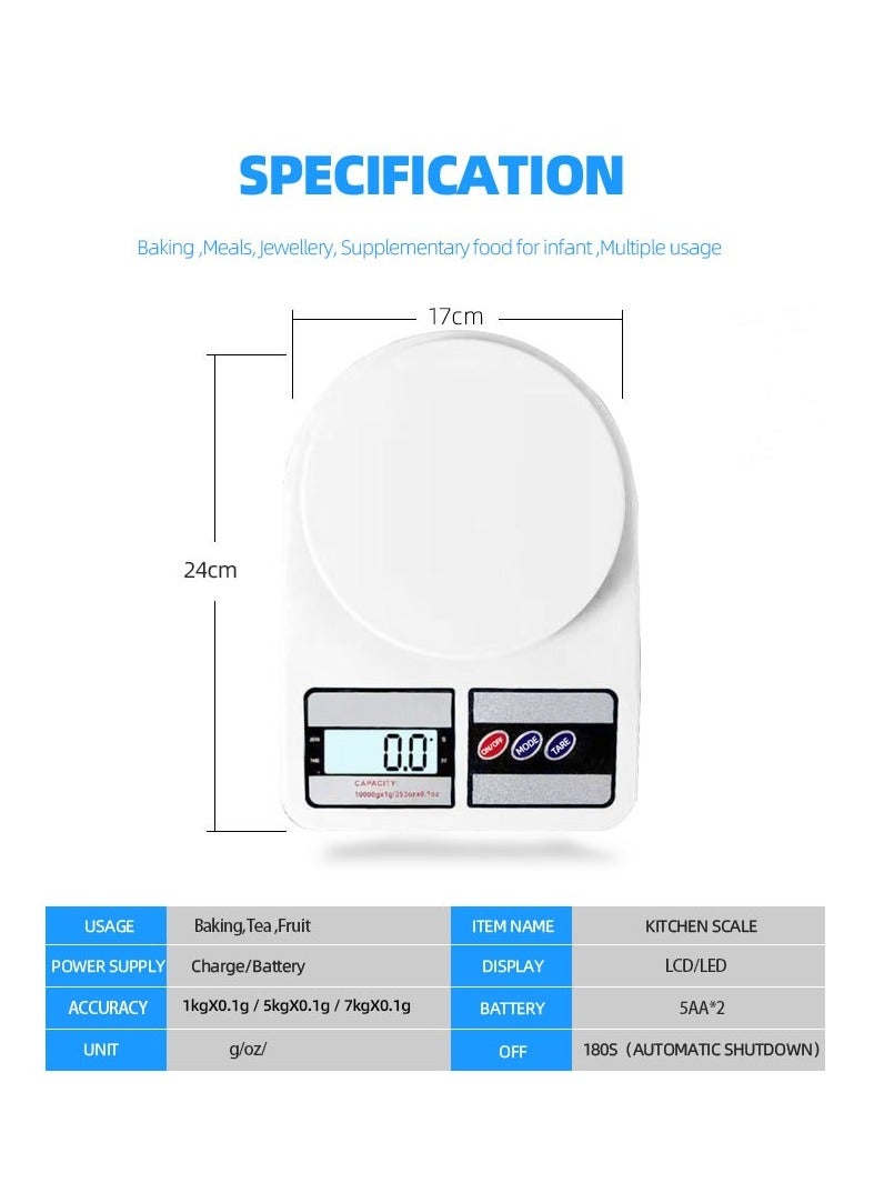 JSA Digital Kitchen Scale 10kg Capacity – Electronic Food Weighing Scale with LCD Display – Compact and Lightweight Cooking and Baking Scale - Image 2
