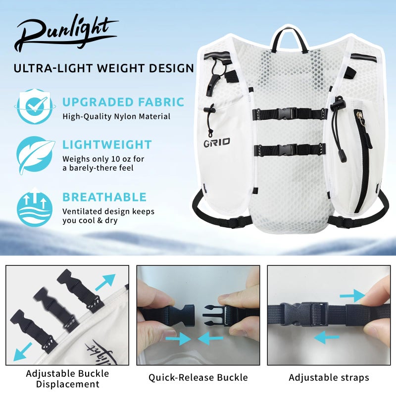 Runlight Running Vest for Women Men, Adjustable Hydration Backpack Breathable Reflective with 1.5L Water Bladder for Hiking, Trail, Running, Marathons, Cycling (White, One Size) - Image 3