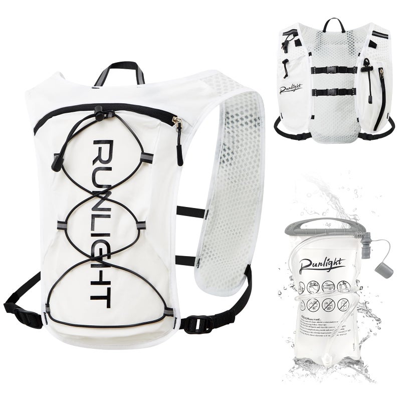 Runlight Running Vest for Women Men, Adjustable Hydration Backpack Breathable Reflective with 1.5L Water Bladder for Hiking, Trail, Running, Marathons, Cycling (White, One Size) - Image 1