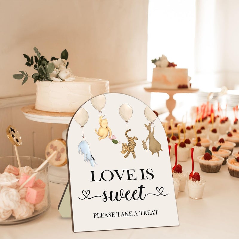 Hatzelou Winnie Love Is Sweet Please Take A Treat Sign  Classic Pooh Love Is Sweet Sign For Dessert Table  Cute Animals Decor Bridal Shower Welcome Sign  Wedding Sign Baby Shower Favors For Guests - Image 3