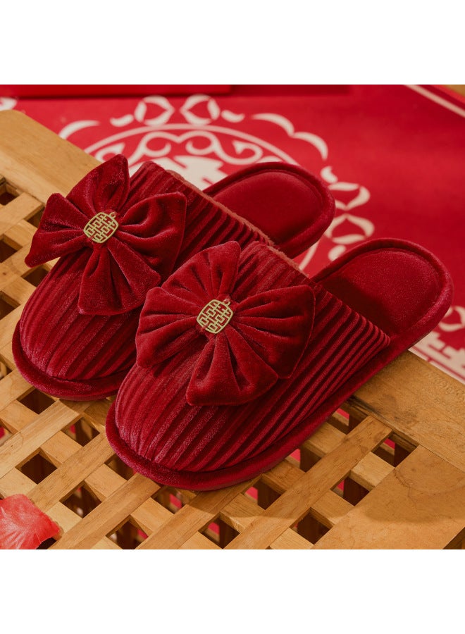 Lidani Wedding Slippers For Newlyweds, Bride And Groom, Festive Red Pair Of Winter Accessible Luxury Wedding Shoes