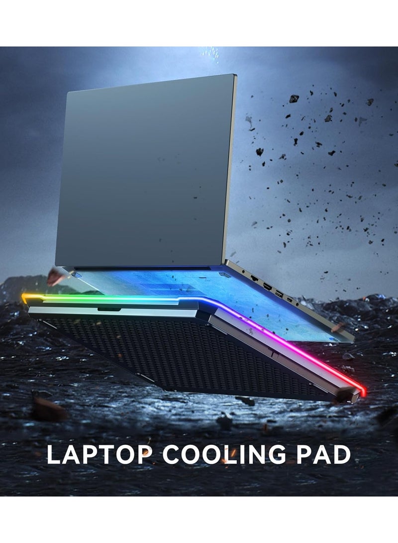 وسادة تبريد RGB لأجهزة الكمبيوتر المحمولة، مروحة تبريد للكمبيوتر المحمول مع 6 هادئة لأجهزة الكمبيوتر المحمولة من 15.6 إلى 17.3 بوصة، 9 ارتفاعات، أضواء LED وشاشة LCD، 2 منفذ USB، استخدام على الطاولة - Image 2